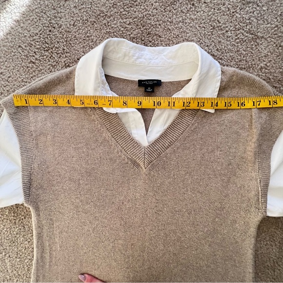 Ann Taylor Faux Layered Y2K Tan Sweater Vest with White shirt, XS - Picture 10 of 12